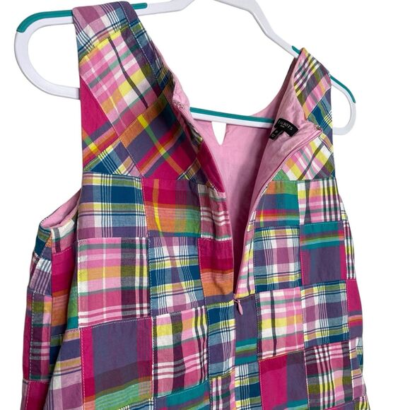 Talbots Dress Womens 8 Petite Pink Blue Plaid Patchwork Madras Preppy Pockets - Picture 8 of 10